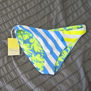 Maaji Blue and Yellow Striped Bikini Bottom Sz Lg Nwt